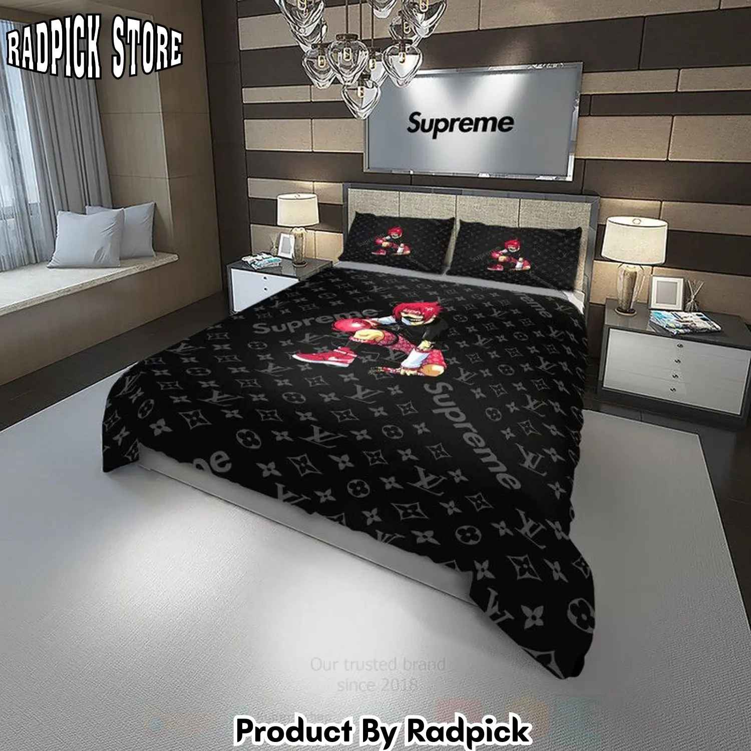 Radpick best gucci anime black luxury bedding set rp3278327